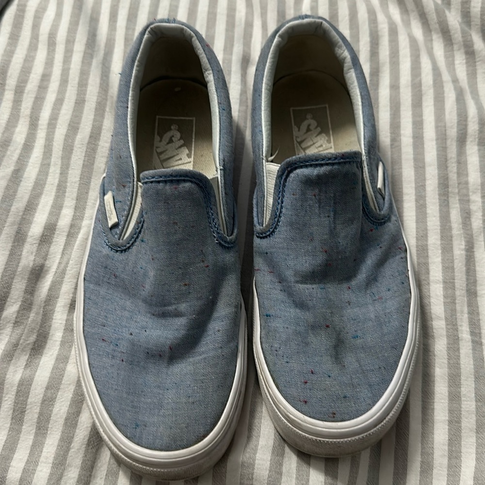 Vans light blue speckled and white slip on shoes size 7!
